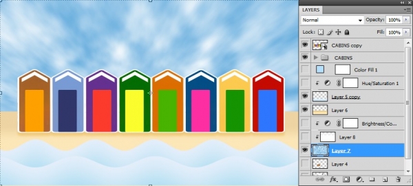Creation of Beach cabins: Step 8